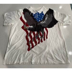 Kingsize Men Polo Shirt 4XL TALL White Graphic Eagle Flag USA Short Sleeve